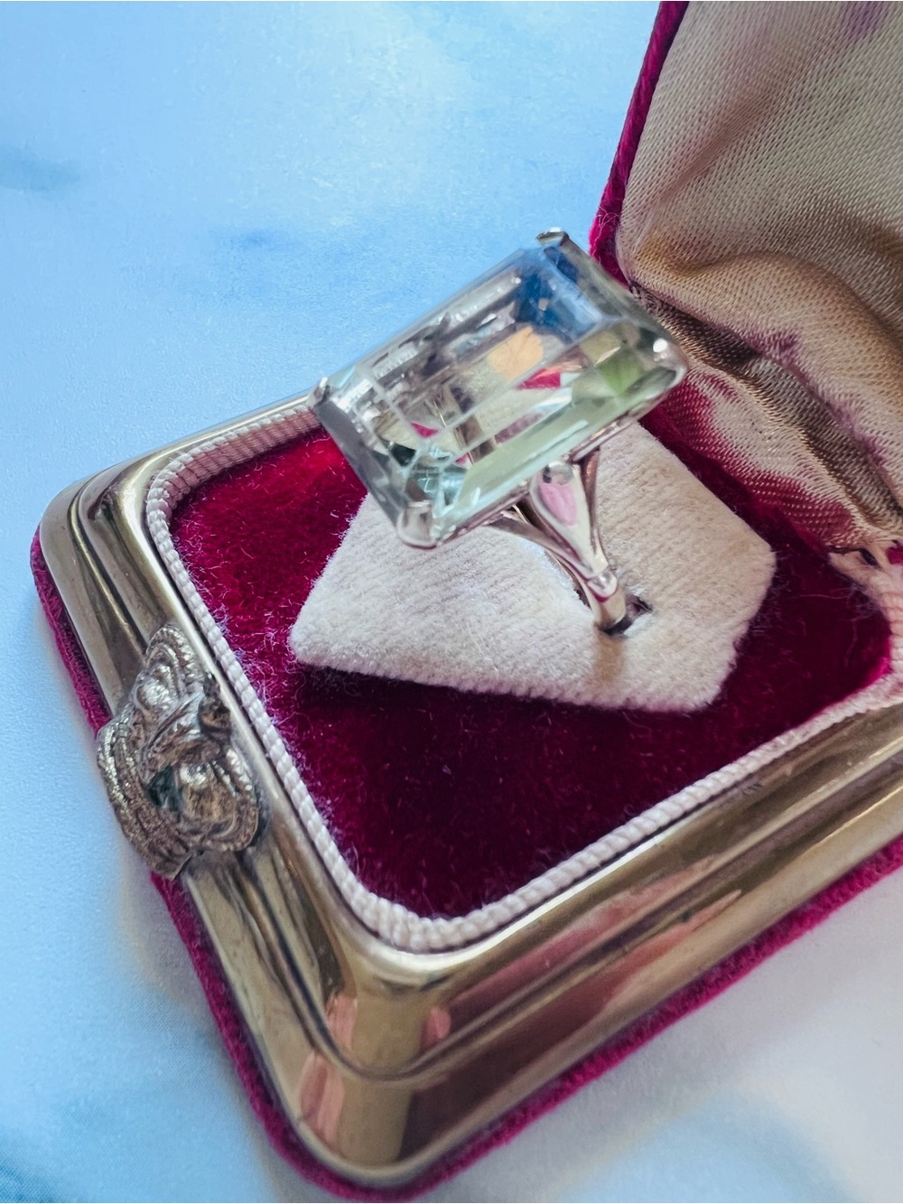 Minimalist Citrine Emerald Cut 1960s Cocktail Ring in 9ct Yellow Gold Size 7.25